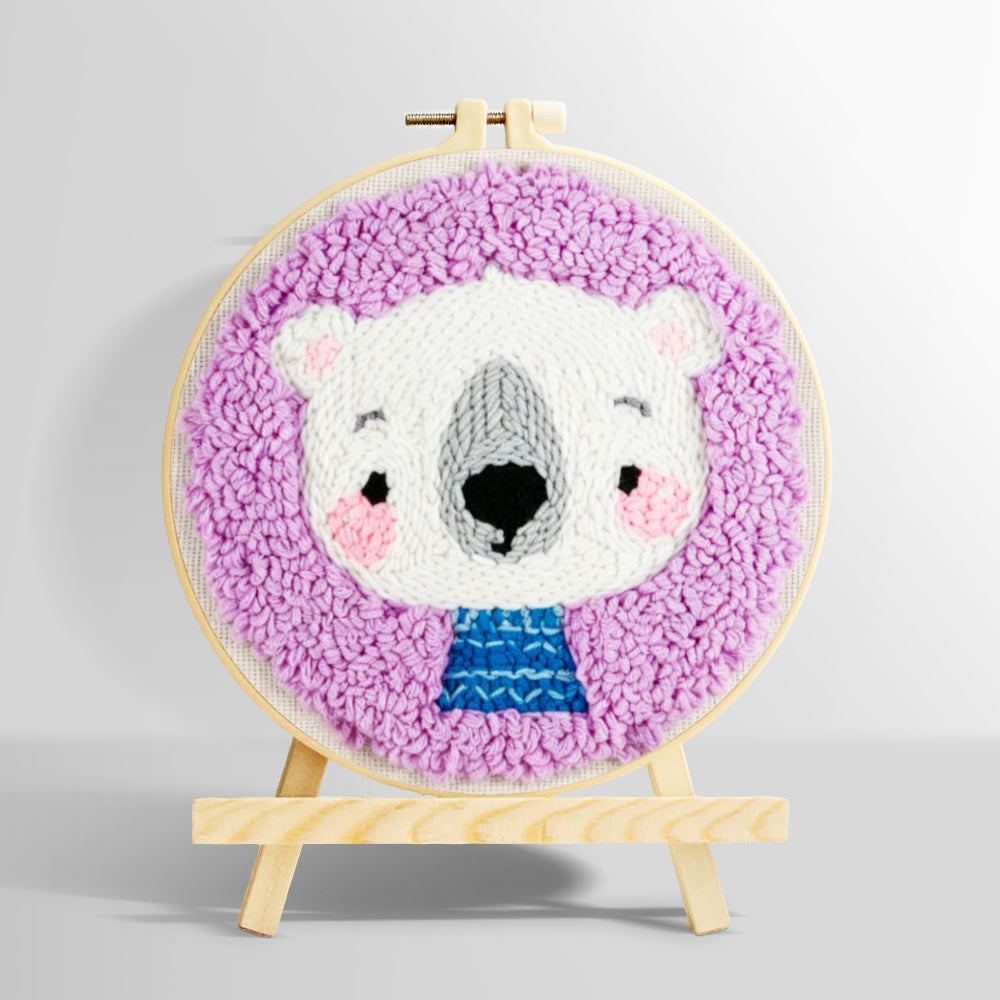 White bear in purple background punch needle kit for beginners