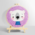 White bear in purple background punch needle kit for beginners