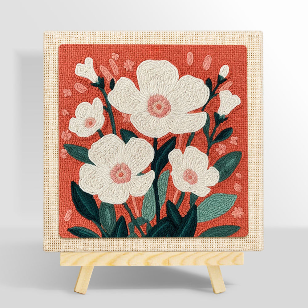 White blossoms punch needle kit for beginners