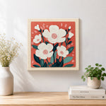 Finished white blossoms artwork displayed on a wall