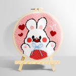 White bunny with hearts punch needle kit for beginners