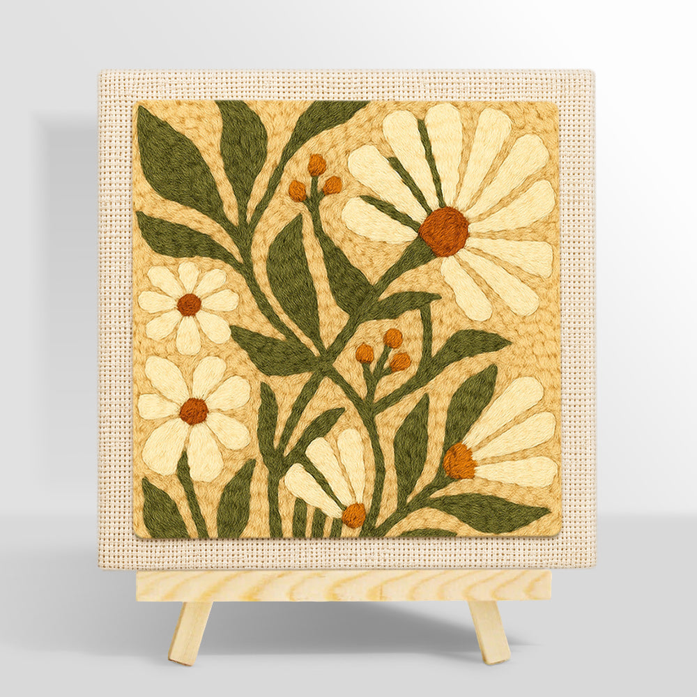 White daisies and berries punch needle kit for beginners