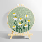 White daisies on mint green background punch needle kit for beginners