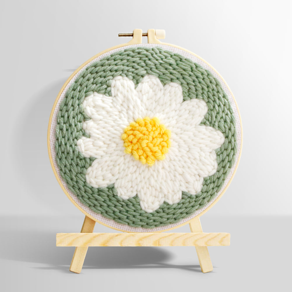 White daisy flower punch needle kit for beginners