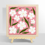 White flowers with green leaves punch needle kit for beginners