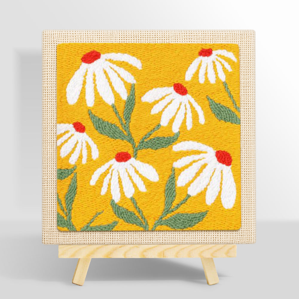 White petals with red centres punch needle kit for beginners