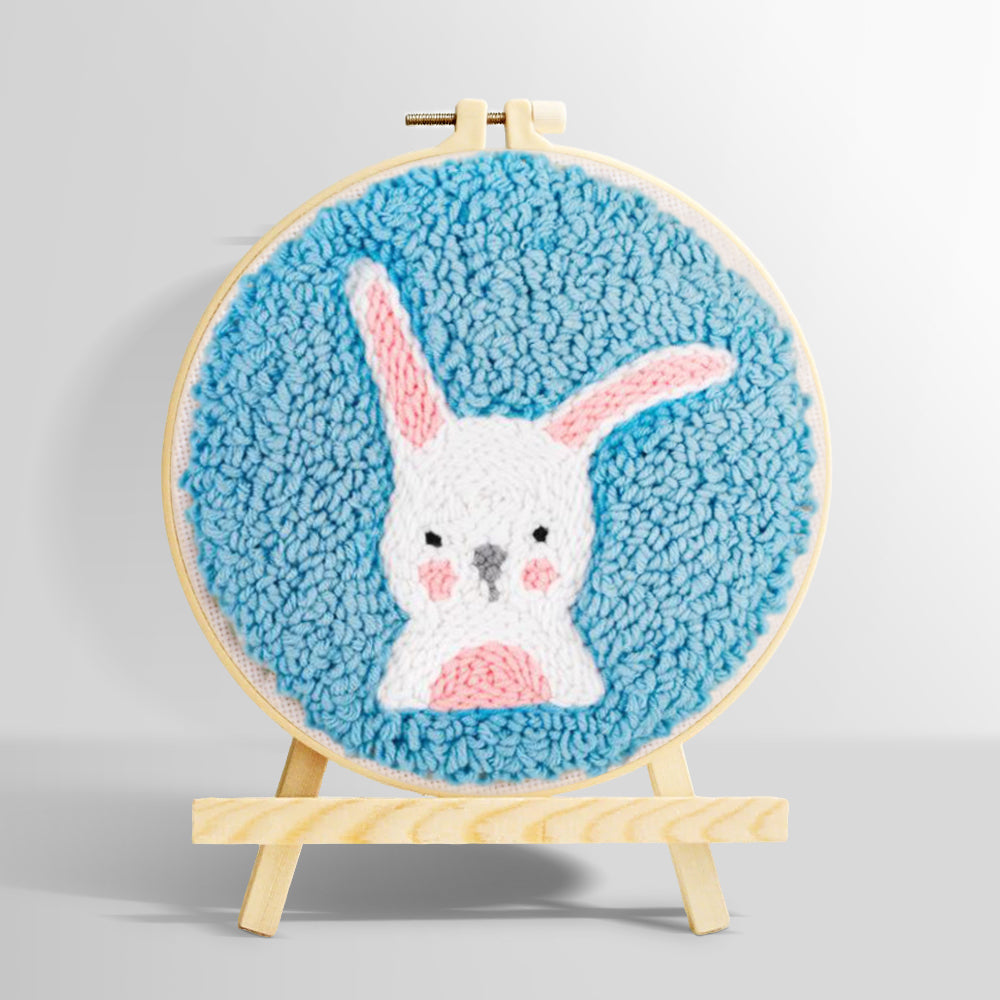 White rabbit with upright ears punch needle kit for beginners