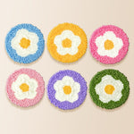 White summer flowers punch needle coaster kit finished handmade coasters