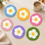 White summer flowers punch needle coasters used for home decoration
