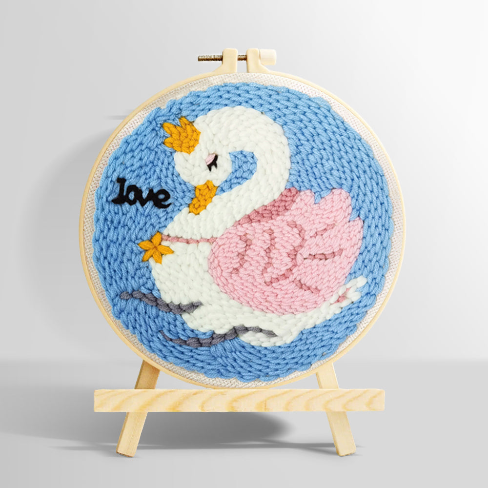 White swan with pink wings punch needle kit for beginners