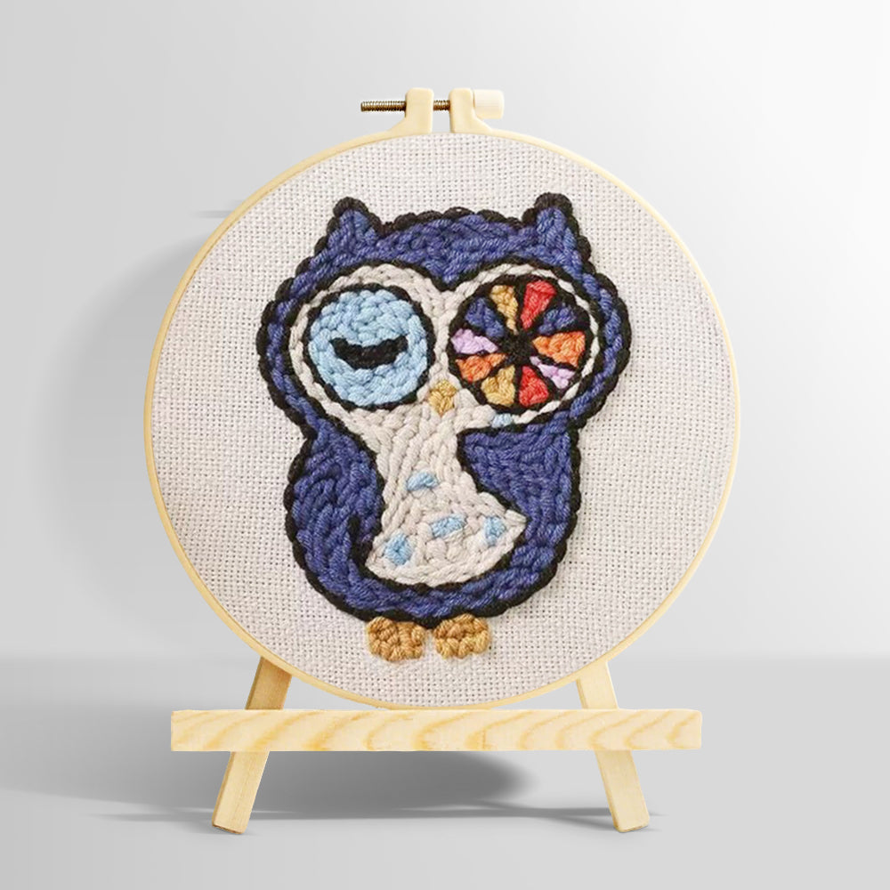 Winking owl punch needle kit for beginners