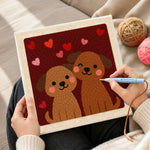 Creating handmade winking puppy couple punch needle artwork