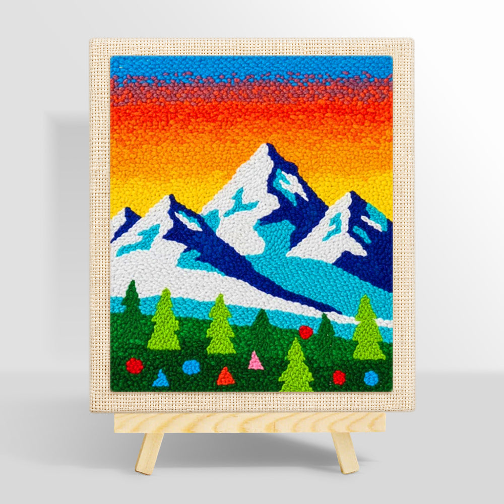 Winter mountains and pine forest punch needle kit for beginners
