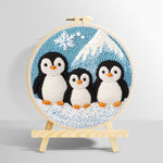 Winter penguin family and mountain punch needle kit for beginners