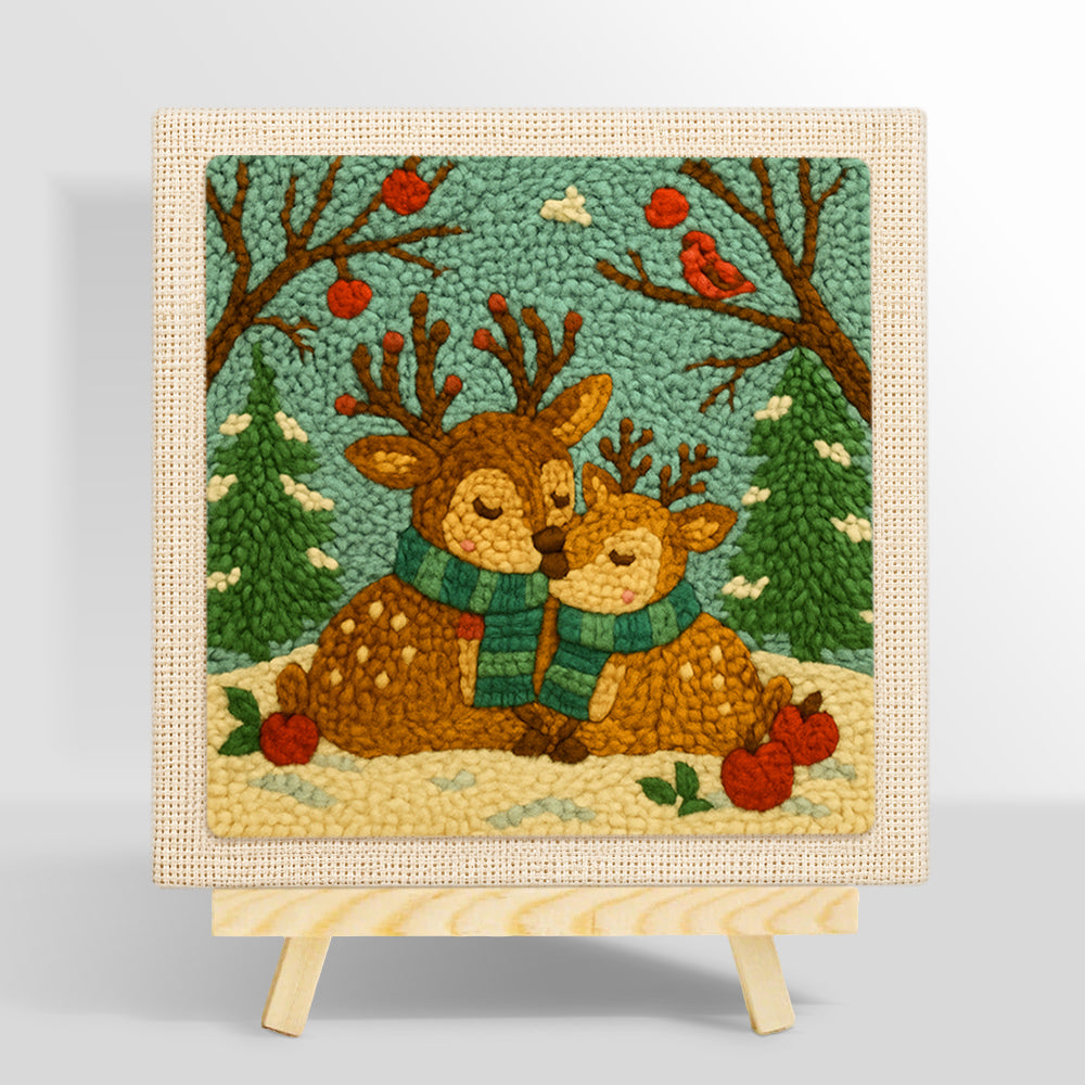 Winter wonderland reindeer with scarves punch needle kit for beginners