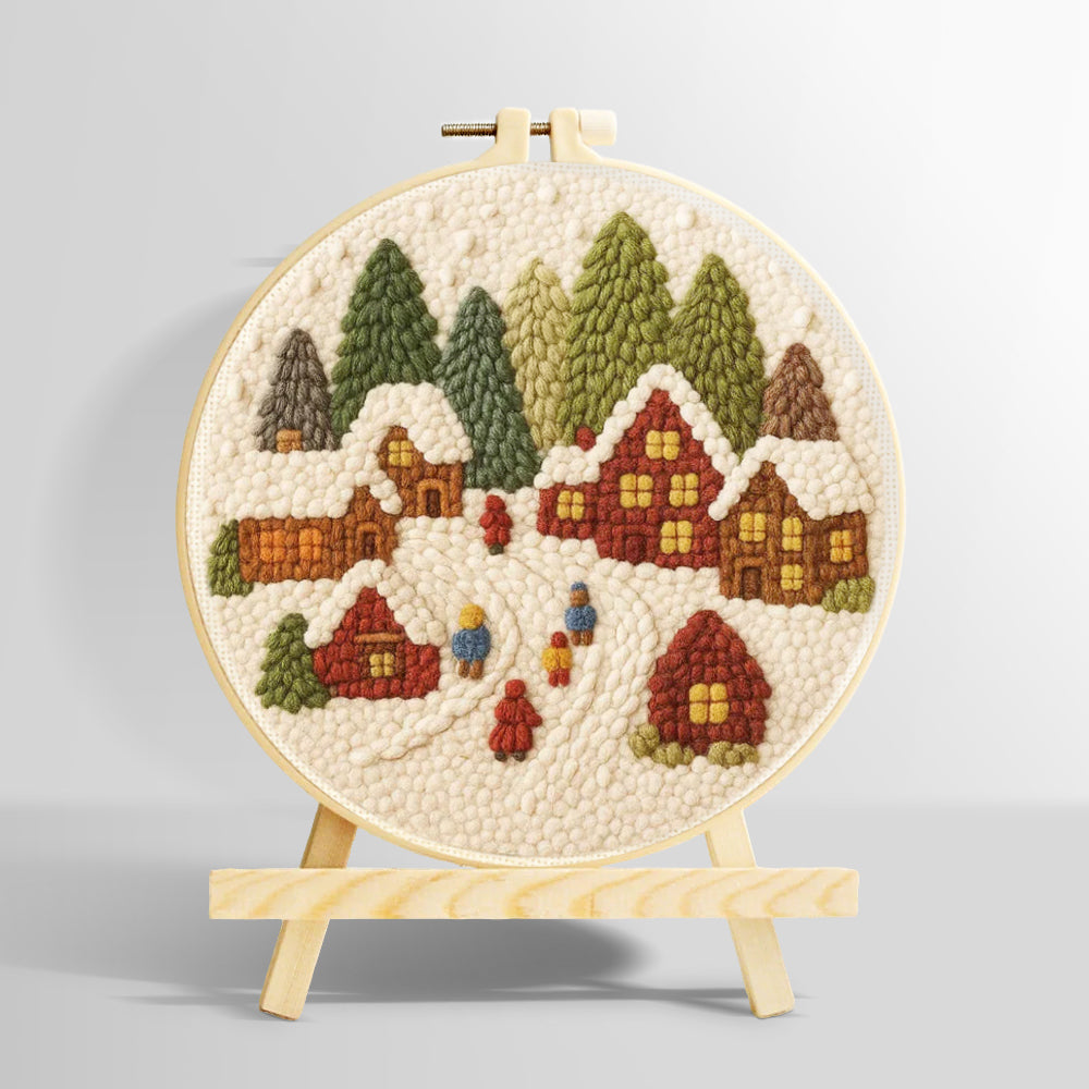 Winter wonderland village punch needle kit for beginners
