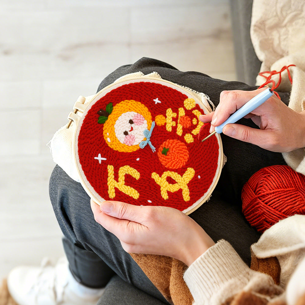Creating handmade wishing you all the best punch needle artwork