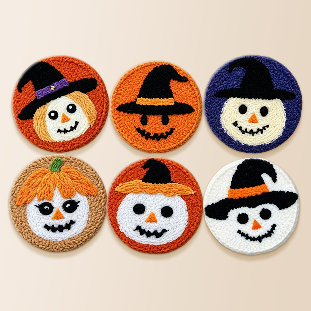 Witch hat snowman punch needle coaster kit finished handmade coasters