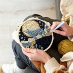 Creating handmade wolf under moonlight punch needle artwork