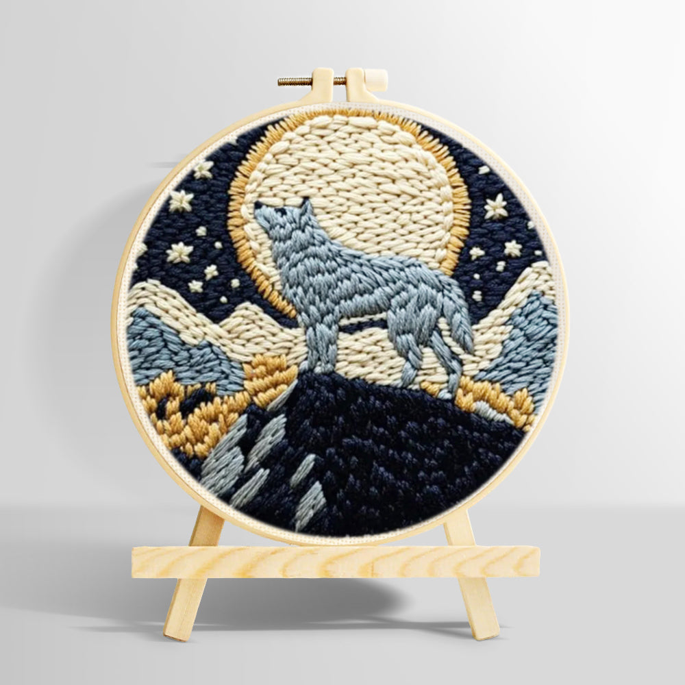 Wolf under moonlight punch needle kit for beginners