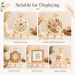 Wooden display easel stand suitable for displaying embroidery hoops, punch needle pieces, crochet coasters, mini framed art and small ornaments