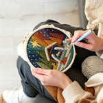 Creating handmade wooden stable, figures and animals in a forest punch needle artwork