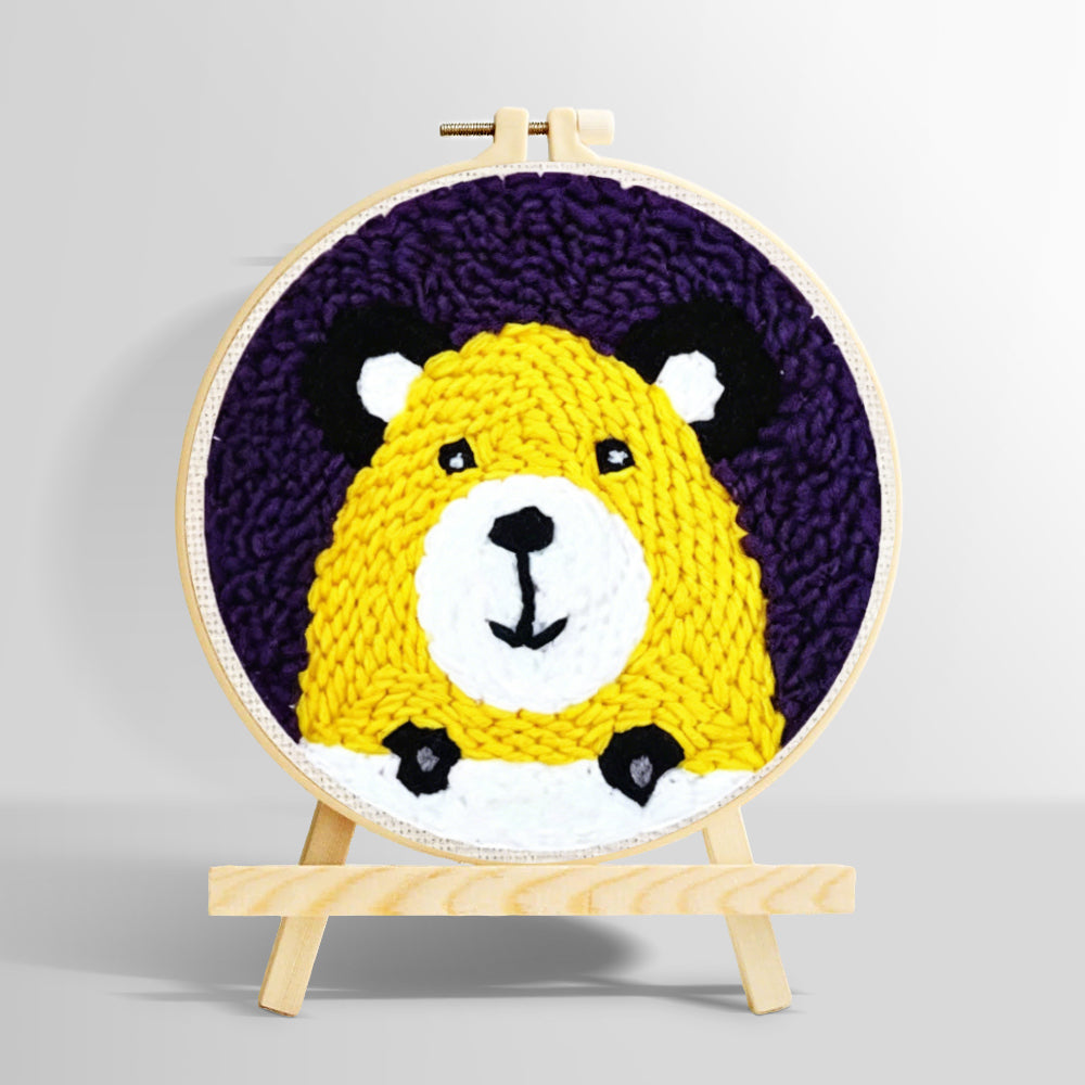 Yellow bear face punch needle kit for beginners