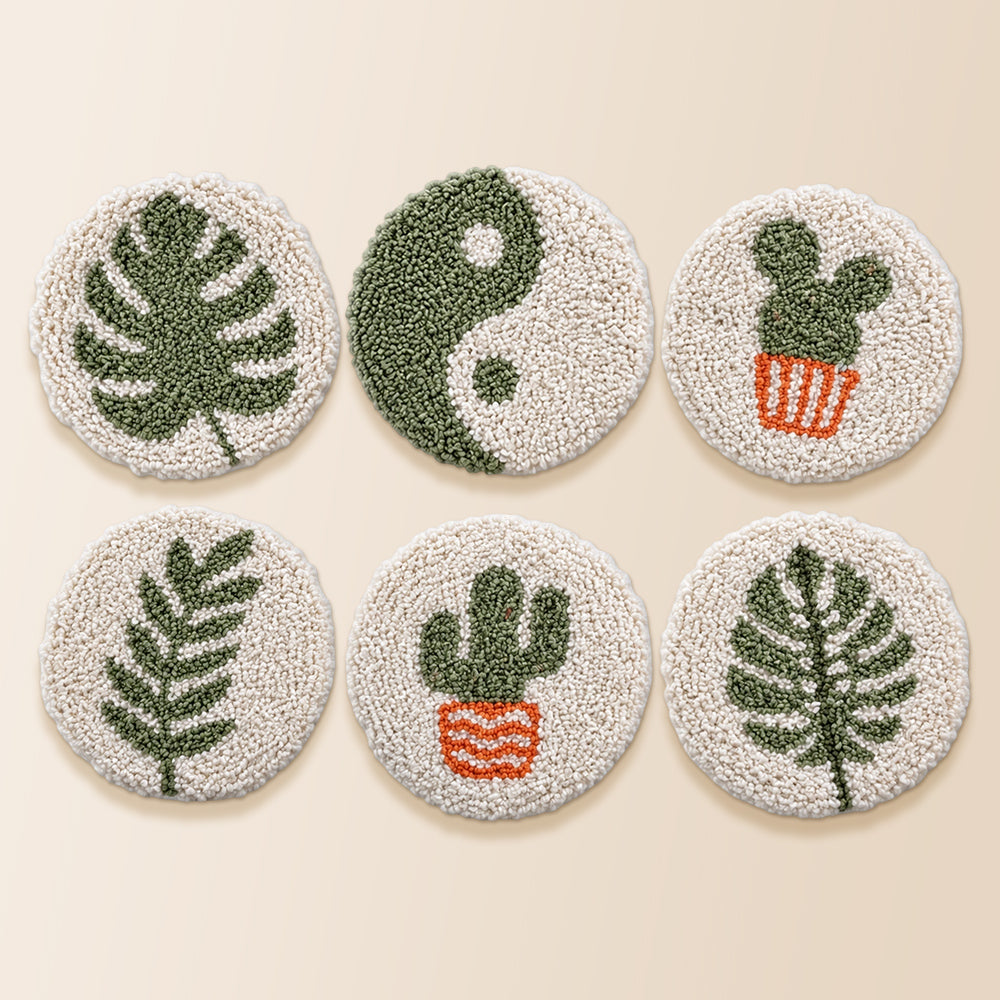 Zen cactus and plants punch needle coaster kit finished handmade coasters