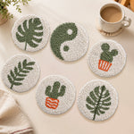 Zen cactus and plants punch needle coasters used for home decoration